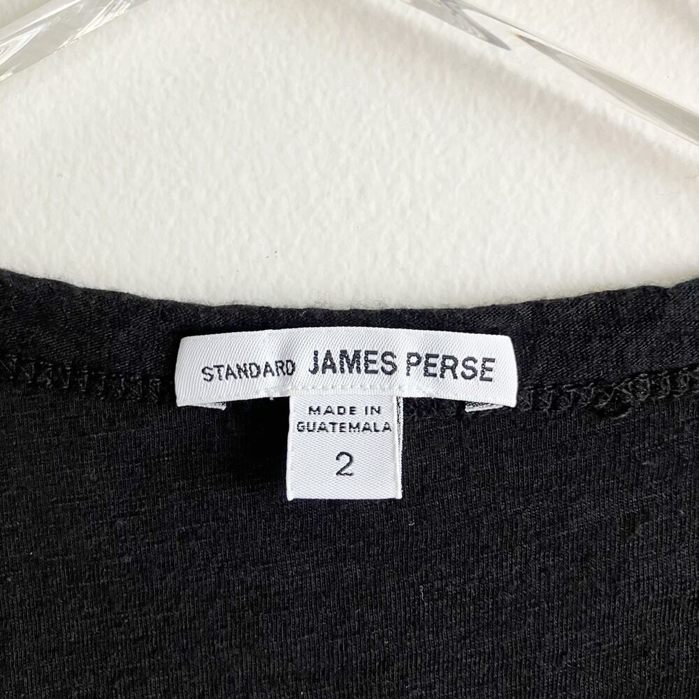 Standard James Perse Size 2 Dress Black Short Sleeve Shift Midi Buttons Spring - Picture 4 of 8